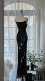 Vintage Black Chiffon Beaded Mermaid Evening Gown Prom Dress HZ1022