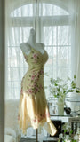 Fresh Green Floral Beaded Knotted Chiffon Prom Dress HZ1022