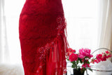 Sexy Red Lace Slanted Skirt Prom Dress HZ1022