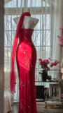 Shiny Beaded Red Mermaid Chiffon Evening Gown Prom Dress HZ1022