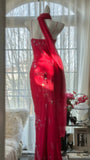 Shiny Beaded Red Mermaid Chiffon Evening Gown Prom Dress HZ1022