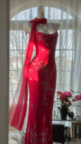 Shiny Beaded Red Mermaid Chiffon Evening Gown Prom Dress HZ1022