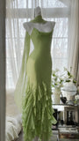 Fresh Green Simple Chiffon Ruffle Skirt Prom Dress HZ1022