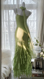 Fresh Green Simple Chiffon Ruffle Skirt Prom Dress HZ1022