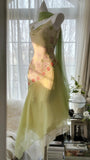 Flowing Grass Green Beaded Chiffon Irregular Hem Prom Dress HZ1022