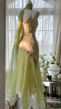 Flowing Grass Green Beaded Chiffon Irregular Hem Prom Dress HZ1022