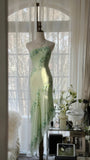 Stunning Mint Green One Shoulder Chiffon Beaded Bias-cut Skirt Prom Dress HZ1022