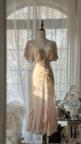Elegant Pink V-neck Short-sleeved Chiffon Flowing Prom Dress HZ1022