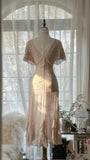 Elegant Pink V-neck Short-sleeved Chiffon Flowing Prom Dress HZ1022