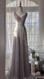 Stunning Purple Lace Tulle Backless Long Prom Dress HZ1022