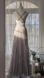 Stunning Purple Lace Tulle Backless Long Prom Dress HZ1022