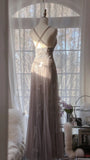 Stunning Purple Lace Tulle Backless Long Prom Dress HZ1022