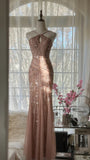 Shiny Pink Beaded Chiffon Mermaid Princess Long Prom Dress HZ1022
