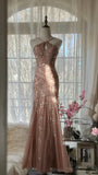 Shiny Pink Beaded Chiffon Mermaid Princess Long Prom Dress HZ1022