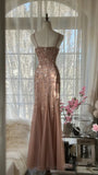 Shiny Pink Beaded Chiffon Mermaid Princess Long Prom Dress HZ1022