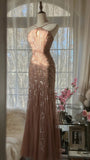 Shiny Pink Beaded Chiffon Mermaid Princess Long Prom Dress HZ1022