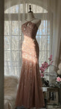 Shiny Pink Beaded Chiffon Mermaid Princess Long Prom Dress HZ1022