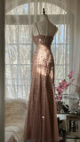 Shiny Pink Beaded Chiffon Mermaid Princess Long Prom Dress HZ1022