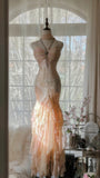 Beautiful Pink Strap Chiffon Irregular Skirt Long Prom Dress HZ1022