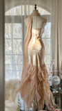 Beautiful Pink Strap Chiffon Irregular Skirt Long Prom Dress HZ1022