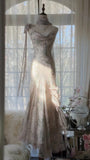 Elegant Pink Chiffon Lotus Beaded Mermaid Long Prom Dress HZ1022