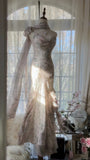 Elegant Pink Chiffon Lotus Beaded Mermaid Long Prom Dress HZ1022