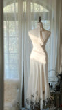 Sexy White Halter Neck Chiffon Lace Trim Prom Dress HZ1022