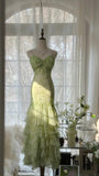 Fresh Green Beaded Mermaid Cake Skirt Prom Dress HZ1022