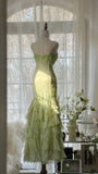 Fresh Green Beaded Mermaid Cake Skirt Prom Dress HZ1022