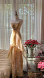 Vintage Gorgeous Gold Strapless Printed Mermaid Long Prom Dress HZ1022