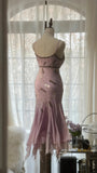 Cute Purple Strap Beaded Chiffon Mermaid Short Prom Dress HZ1022