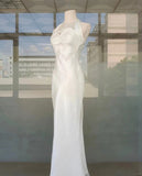 Elegant White Halter Simple Mermaid Long Prom Dress HZ1022