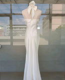 Elegant White Halter Simple Mermaid Long Prom Dress HZ1022