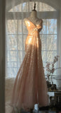 Shiny Princess Pink V-neck Sequined Backless Mermaid Long Prom Dress HZ1022