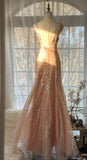 Shiny Princess Pink V-neck Sequined Backless Mermaid Long Prom Dress HZ1022