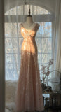 Shiny Princess Pink V-neck Sequined Backless Mermaid Long Prom Dress HZ1022