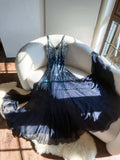 Vintage Navy Blue Shiny Sequin Strap Chiffon Long Prom Dress HZ1022