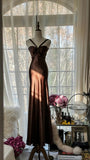 Simple and Elegant Brown Backless Satin Mermaid Long Prom Dress HZ1022