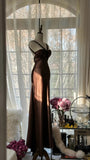 Simple and Elegant Brown Backless Satin Mermaid Long Prom Dress HZ1022