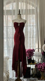 Stunning Burgundy Strapless Chiffon Mermaid Long Prom Dress HZ1022