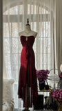 Stunning Burgundy Strapless Chiffon Mermaid Long Prom Dress HZ1022