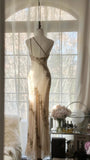 Elegant Champagne One Shoulder Beaded Chiffon Long Prom Dress HZ1022