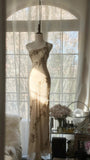 Elegant Champagne One Shoulder Beaded Chiffon Long Prom Dress HZ1022