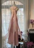 Elegant Pink Chiffon V-Neck Simple Long Prom Dress HZ1022