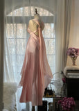 Elegant Pink Chiffon V-Neck Simple Long Prom Dress HZ1022