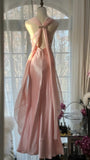 Elegant Pink Chiffon V-Neck Simple Long Prom Dress HZ1022