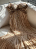 Shiny Vintage Beaded Chiffon Gold Long Prom Dress HZ1022