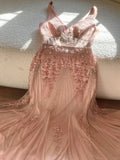 Vintage Palace V-neck Beaded Chiffon Long Prom Dress HZ1022