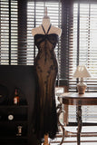 Vintage Elegant Black Halter Neck Mermaid Long Prom Dress HZ1022