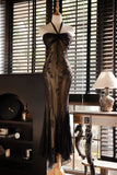 Vintage Elegant Black Halter Neck Mermaid Long Prom Dress HZ1022